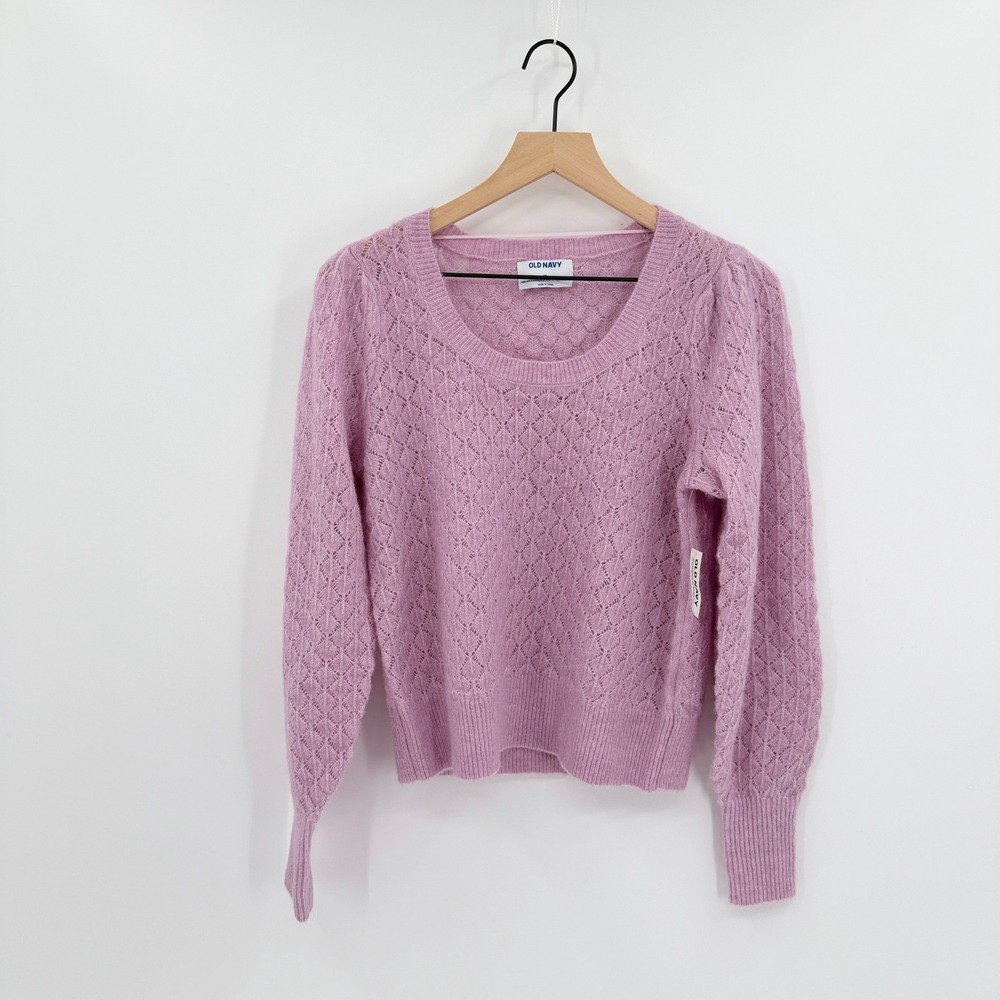 NWT Old Navy Soft Sweater XS Pointelle Open Knit Scoop Neck Lilac Feminine